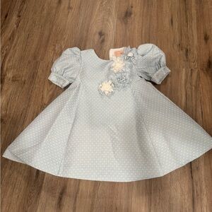 IRPA Elegant Blue Kids Dress with Floral Accents